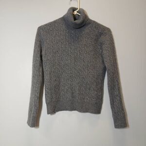 Aqua cashmere womens small sweater cable knit turtleneck gray longsleeve